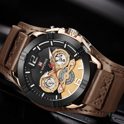 Men's Leather Waterproof Watch with Chronometers
