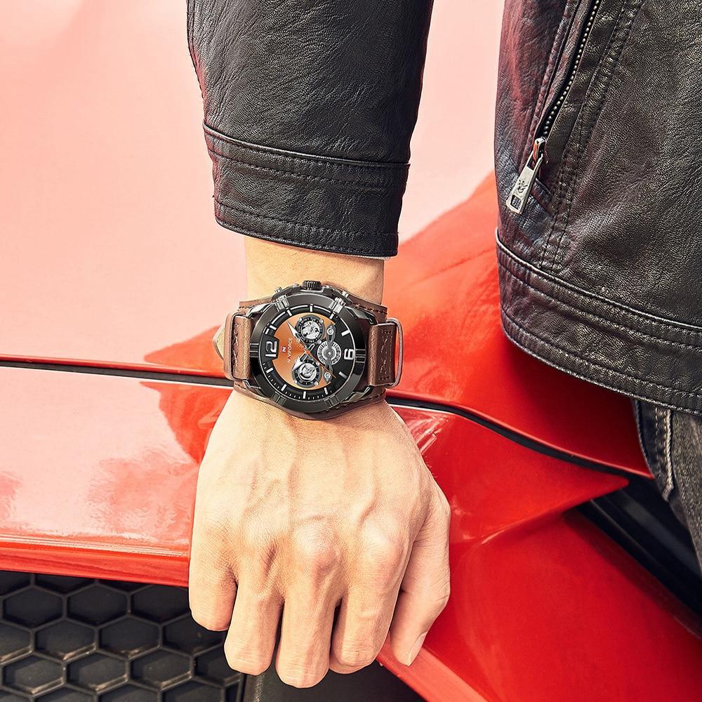 Reloj de cuero impermeable para hombres con cronómetros