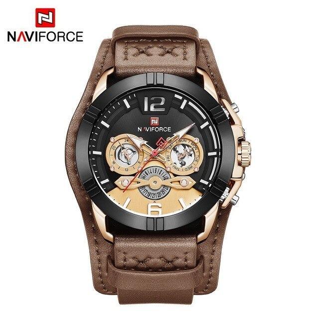 Reloj de cuero impermeable para hombres con cronómetros