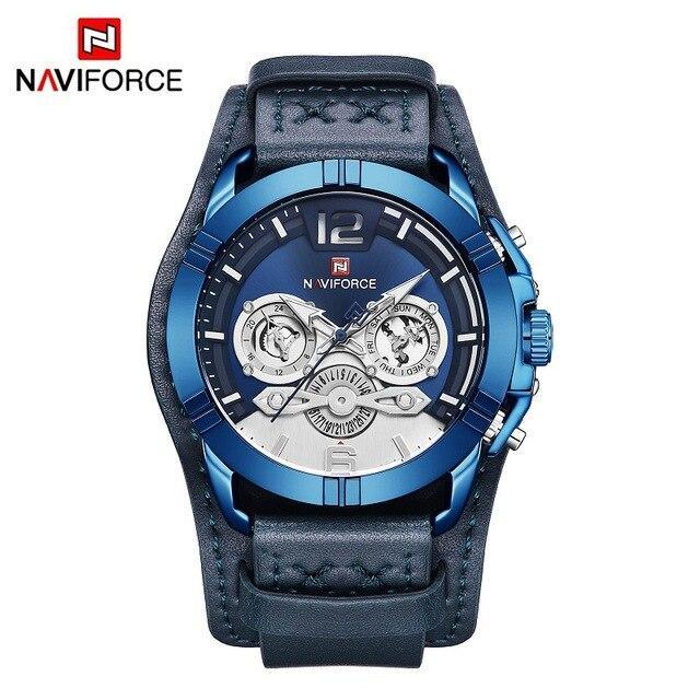 Reloj de cuero impermeable para hombres con cronómetros