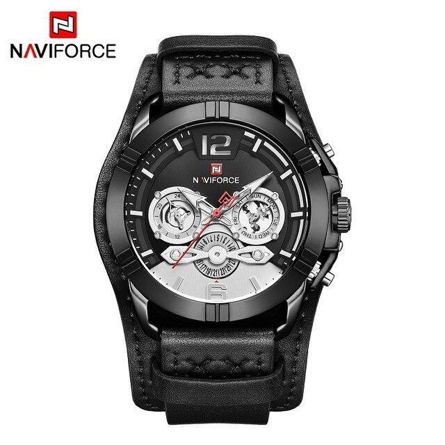 Reloj de cuero impermeable para hombres con cronómetros