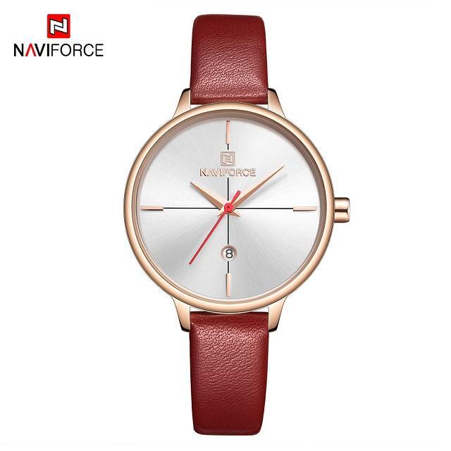 Montre de Luxe pour Femme avec Bracelet en Cuir et Boîtier en Acier