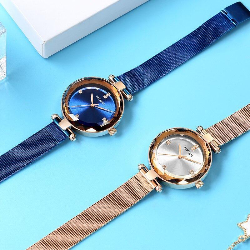 Montre analogique élégante en or rose pour femme avec bracelet en acier inoxydable