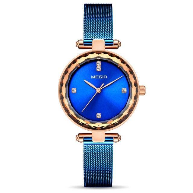 Montre analogique élégante en or rose pour femme avec bracelet en acier inoxydable