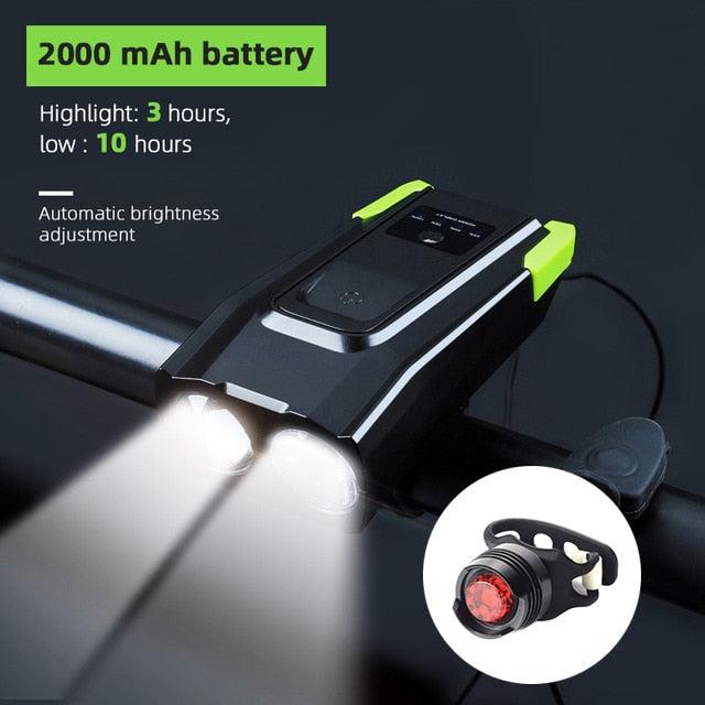 Ultra-Bright 800 Lumen Bicycle Light Set with Rechargeable Battery and Horn - Korvel