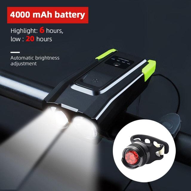 Ultra-Bright 800 Lumen Bicycle Light Set with Rechargeable Battery and Horn - Korvel