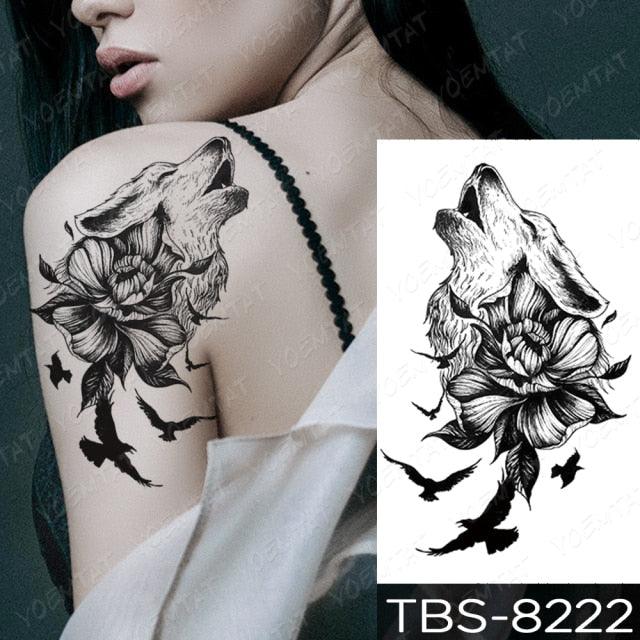 Elegant Black Sketch Flower Temporary Tattoo Sticker