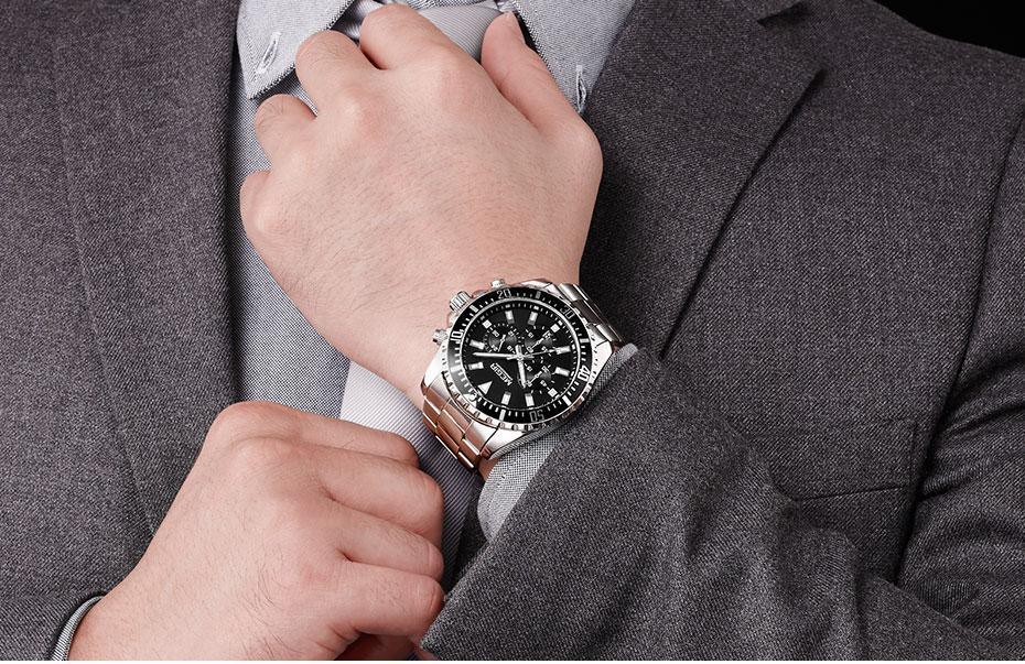 Reloj de Cuarzo Multifuncional para Hombre - Diseño Moderno de Acero Inoxidable