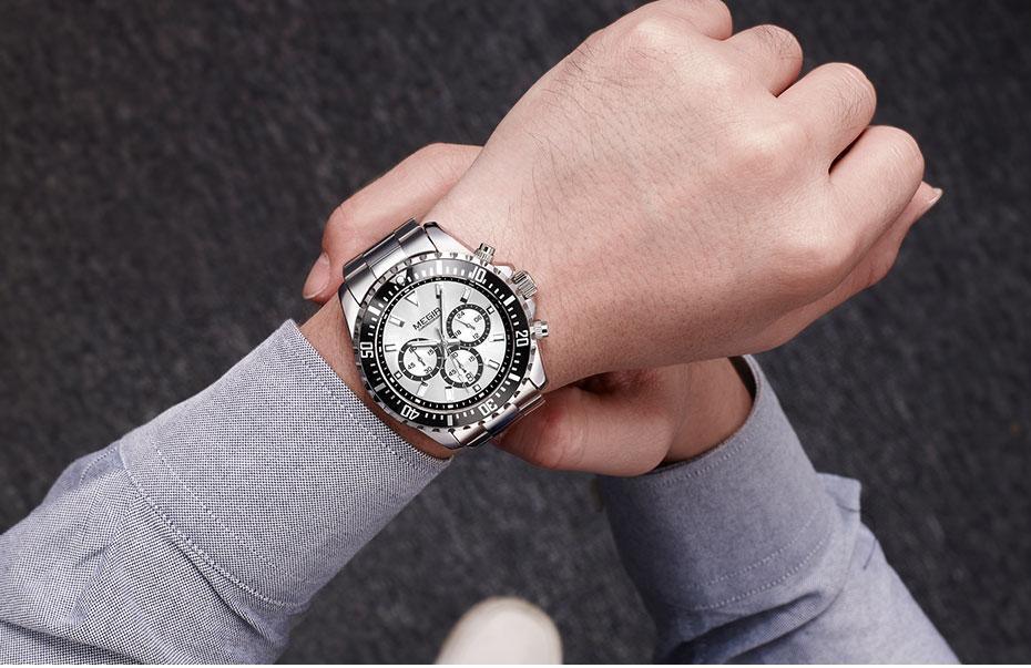 Reloj de Cuarzo Multifuncional para Hombre - Diseño Moderno de Acero Inoxidable