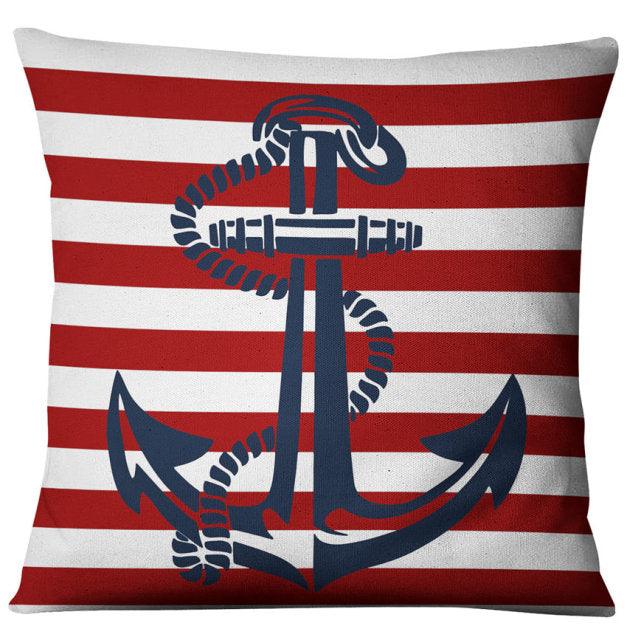 Nautical Shell Starfish Linen Pillow Cover - Navy Blue