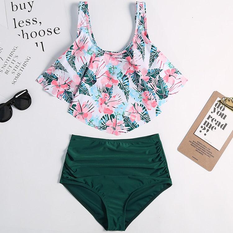 Conjunto de Bikini con Volantes de Cintura Alta para Tallas Grandes para Mujeres