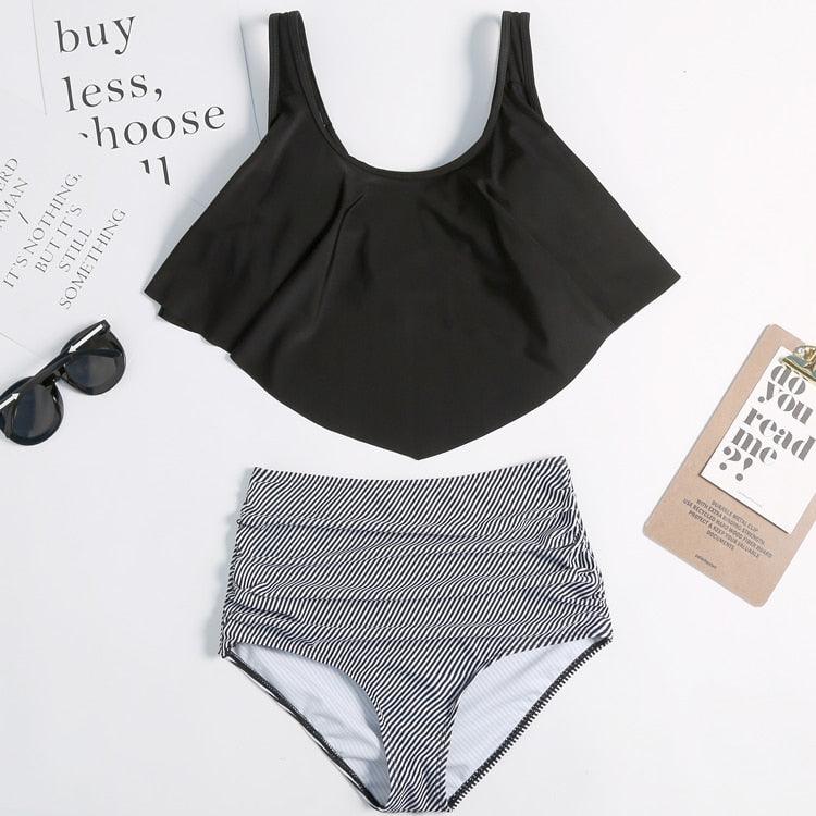 Conjunto de Bikini con Volantes de Cintura Alta para Tallas Grandes para Mujeres