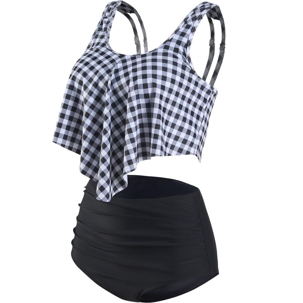 Conjunto de Bikini con Volantes de Cintura Alta para Tallas Grandes para Mujeres