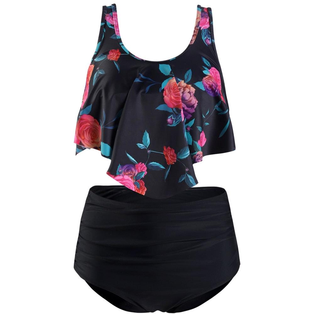 Conjunto de Bikini con Volantes de Cintura Alta para Tallas Grandes para Mujeres