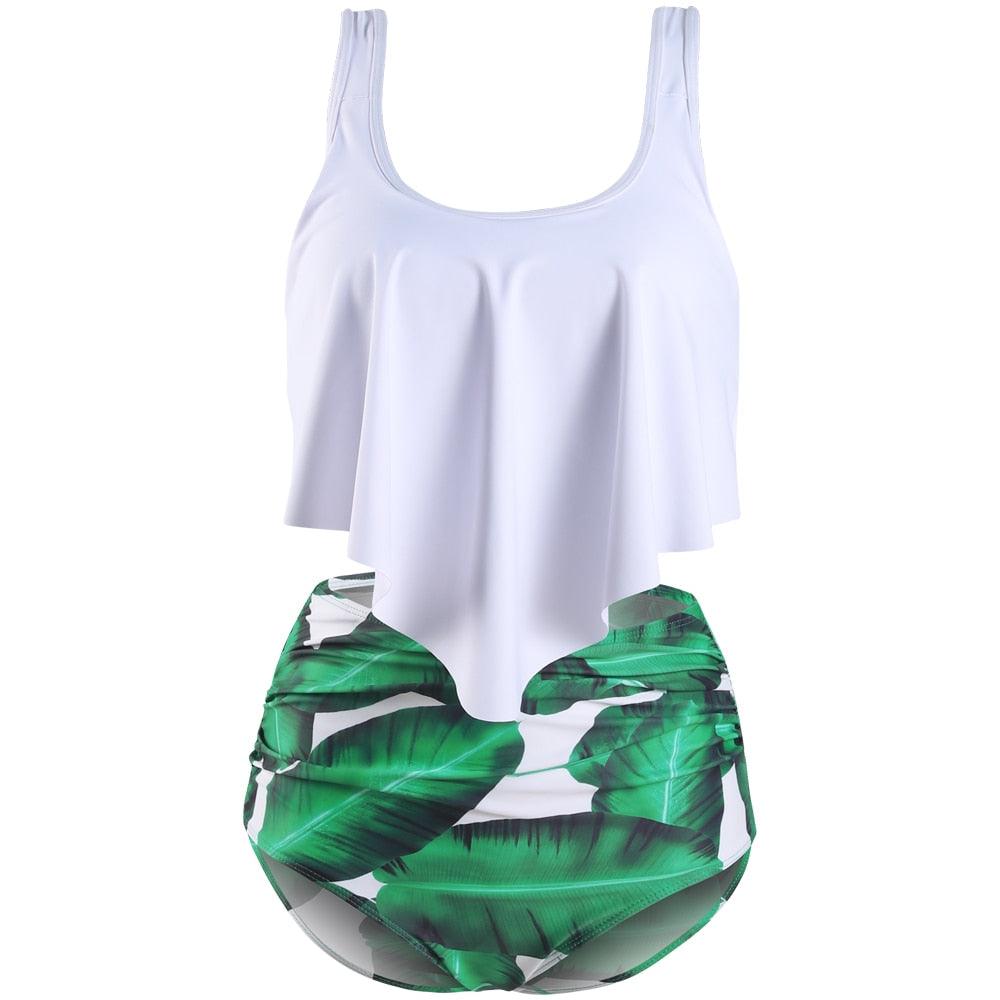 Conjunto de Bikini con Volantes de Cintura Alta para Tallas Grandes para Mujeres