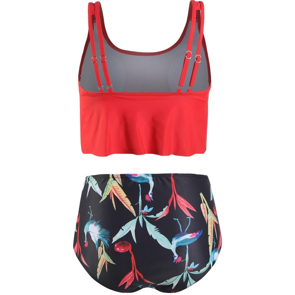 Conjunto de Bikini con Volantes de Cintura Alta para Tallas Grandes para Mujeres