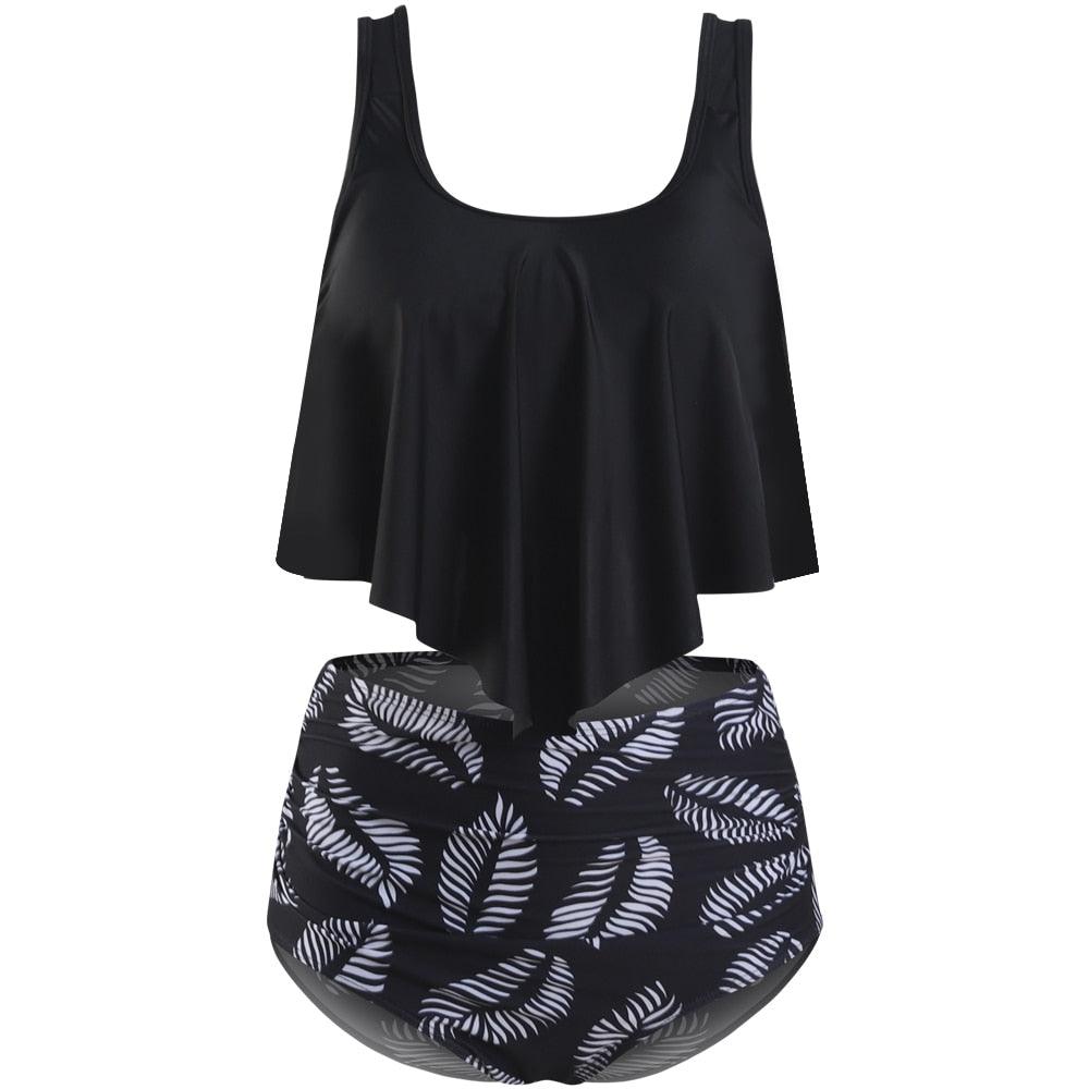 Conjunto de Bikini con Volantes de Cintura Alta para Tallas Grandes para Mujeres