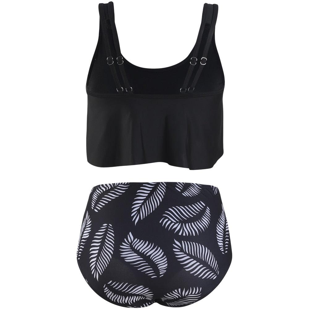 Conjunto de Bikini con Volantes de Cintura Alta para Tallas Grandes para Mujeres