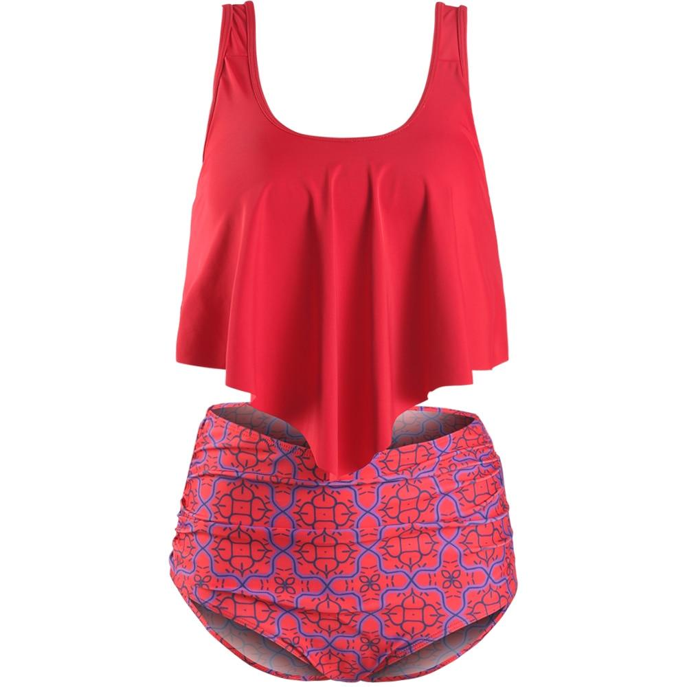 Conjunto de Bikini con Volantes de Cintura Alta para Tallas Grandes para Mujeres
