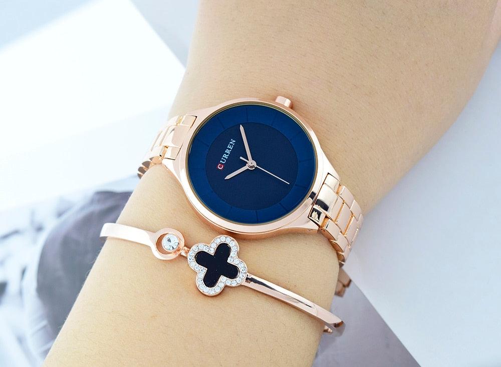 Reloj de Acero Inoxidable de Oro de Lujo para Mujer