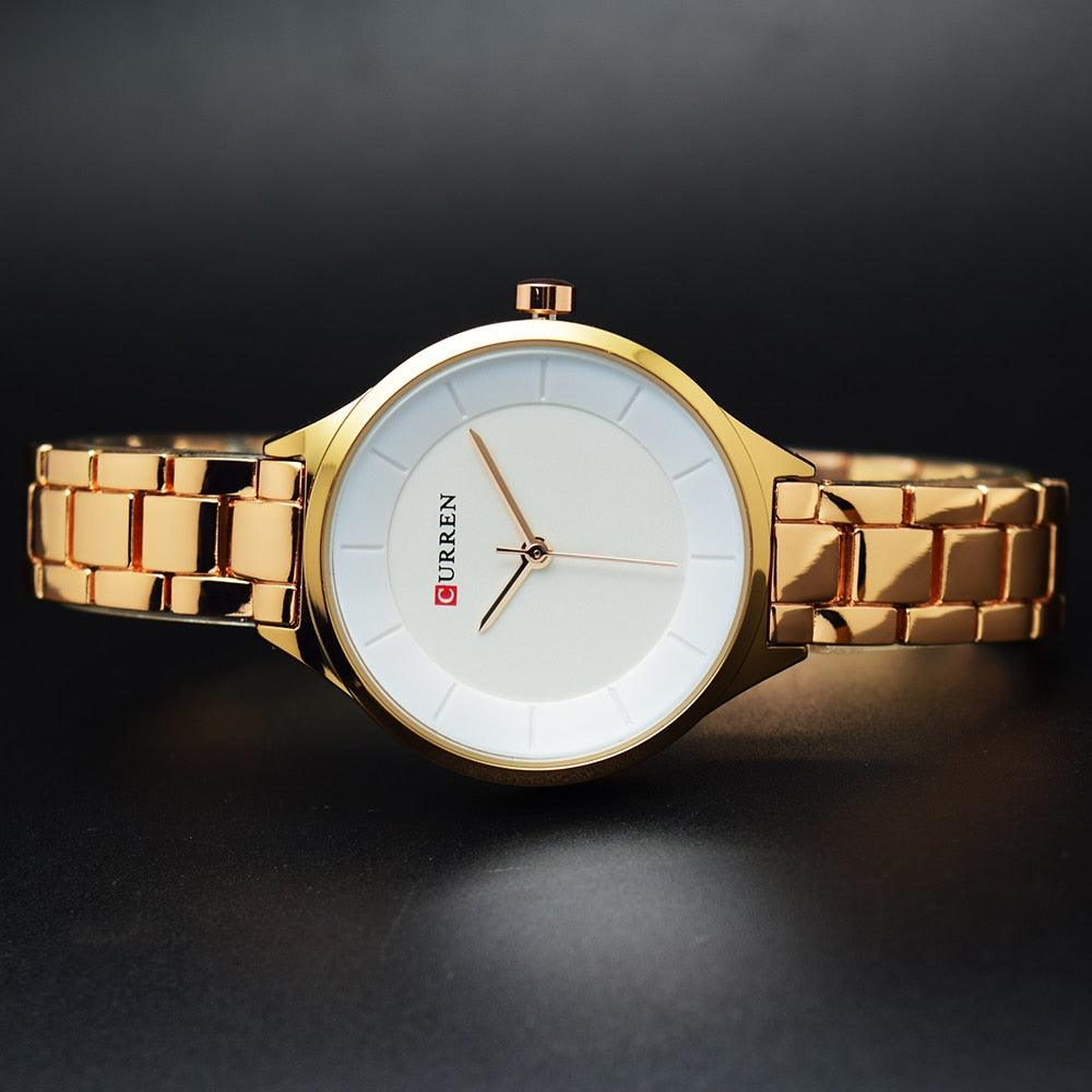 Reloj de Acero Inoxidable de Oro de Lujo para Mujer