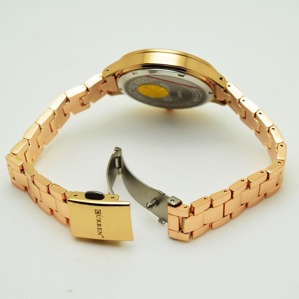 Reloj de Acero Inoxidable de Oro de Lujo para Mujer