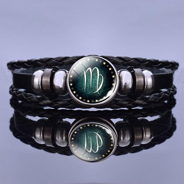 Bracelet en Cuir avec Charms des Signes du Zodiaque - Bangle Multicouche pour Hommes et Femmes