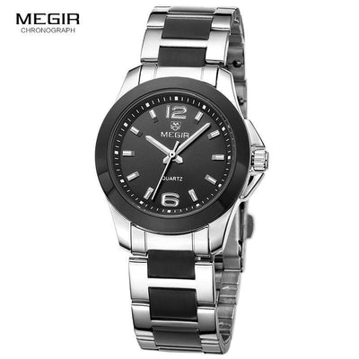 Elegant Black Silver Women's Quartz Watch - Waterproof Design