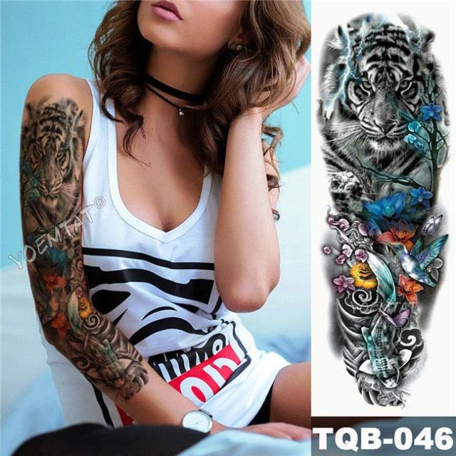 Manchette de Tatouage Temporaire Colorée de Luxe - Design Tigre et Renard