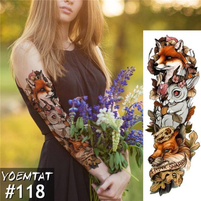 Manchette de Tatouage Temporaire Colorée de Luxe - Design Tigre et Renard