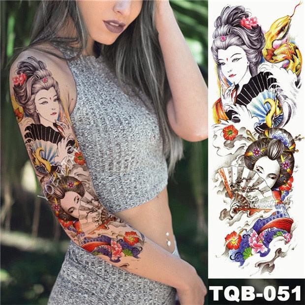 Manchette de Tatouage Temporaire Colorée de Luxe - Design Tigre et Renard