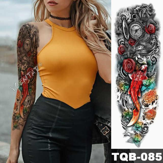 Manchette de Tatouage Temporaire Colorée de Luxe - Design Tigre et Renard