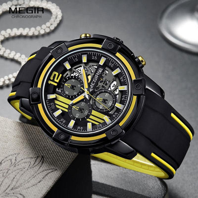 Modern Men's Black Quartz Sports Watch with Silicone Strap