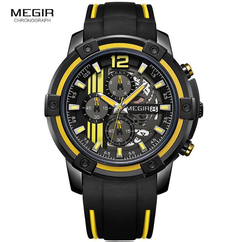 Modern Men's Black Quartz Sports Watch with Silicone Strap