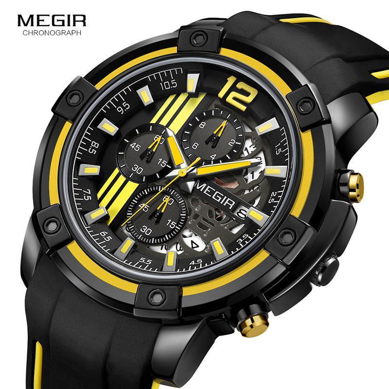 Modern Men's Black Quartz Sports Watch with Silicone Strap