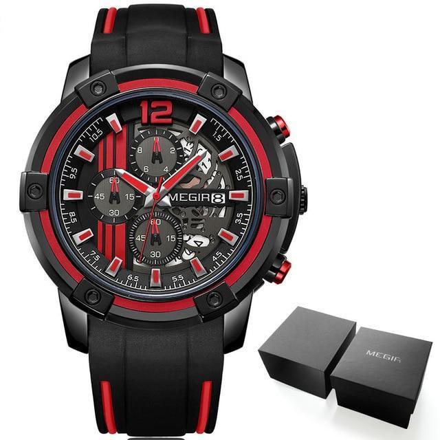 Modern Men's Black Quartz Sports Watch with Silicone Strap