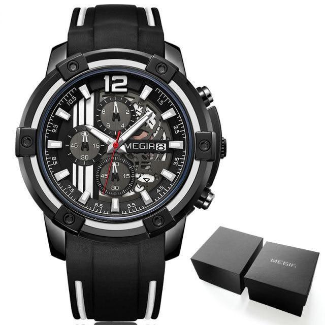 Modern Men's Black Quartz Sports Watch with Silicone Strap