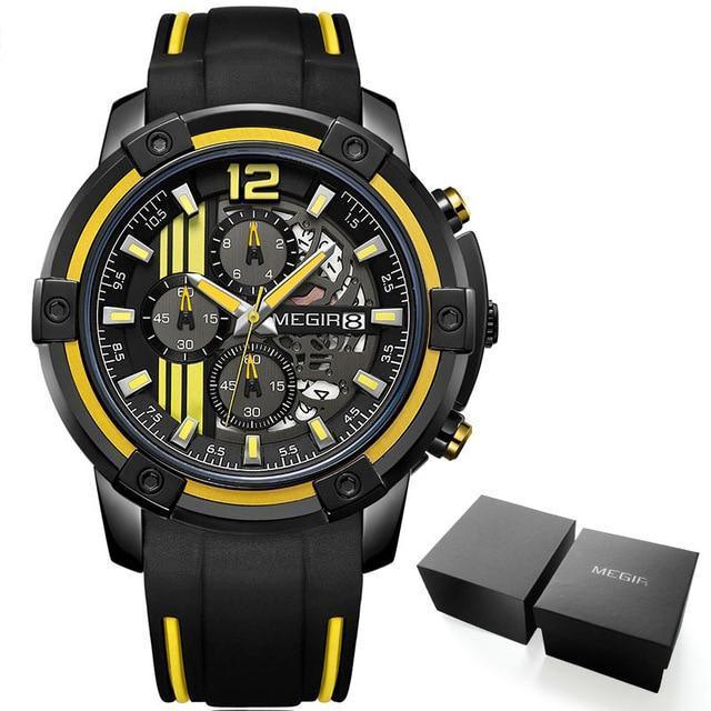 Modern Men's Black Quartz Sports Watch with Silicone Strap