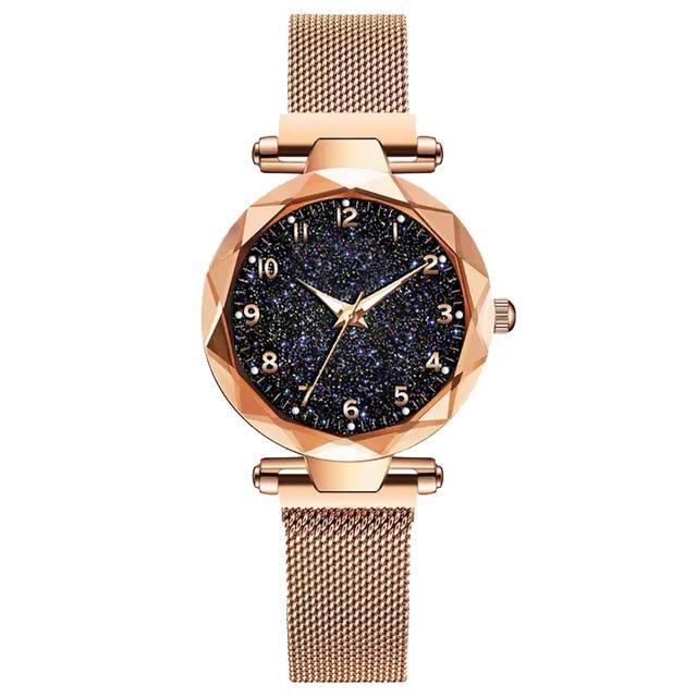 Luxury Simple Women Quartz Magnetic Wristwatch - Starry Sky Design