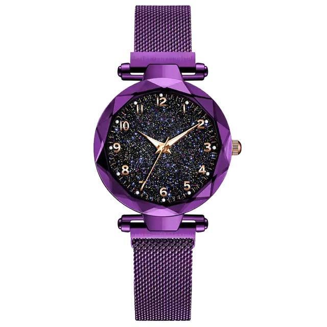Luxury Simple Women Quartz Magnetic Wristwatch - Starry Sky Design