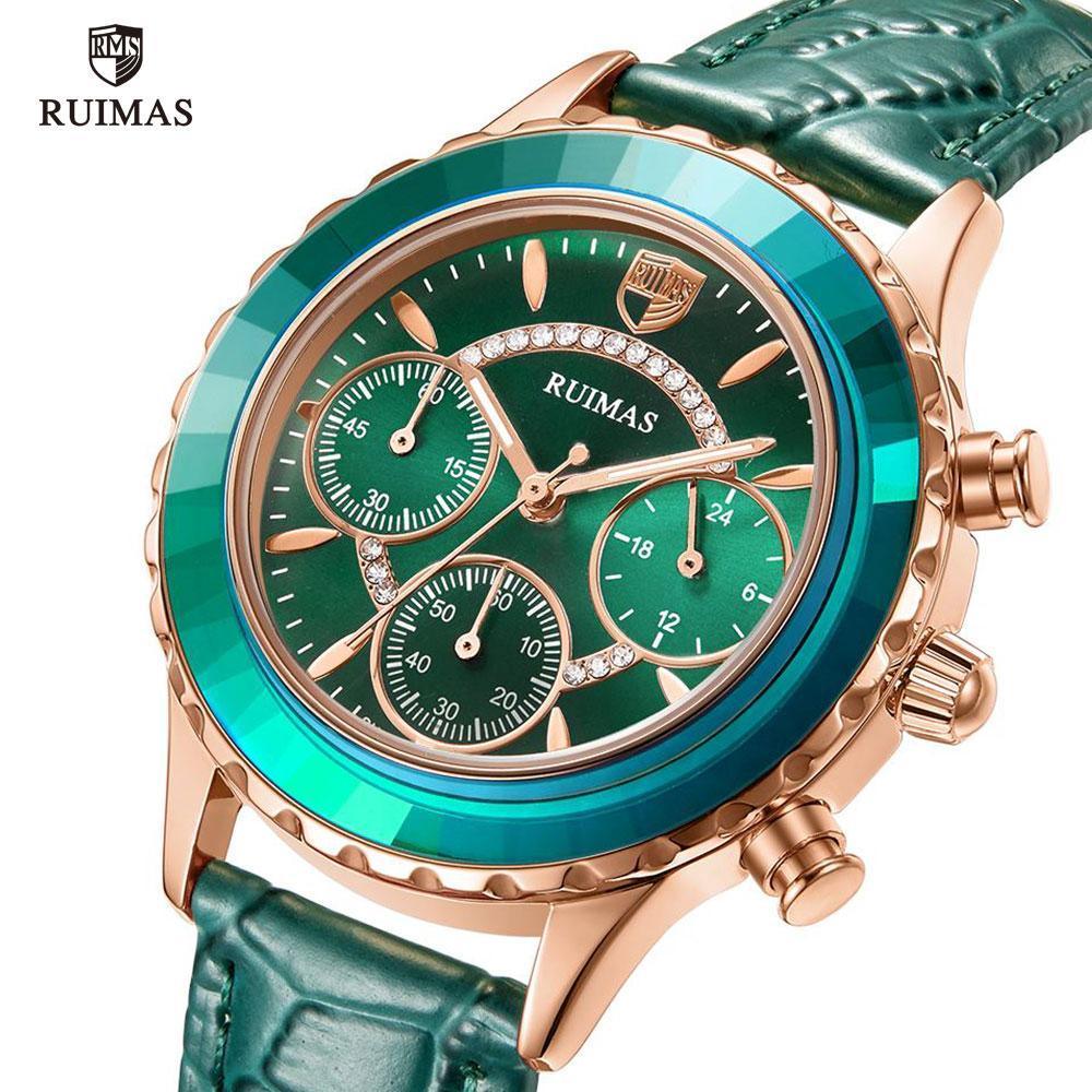 Luxury Green Business Women's Quartz Watch with Leather Strap