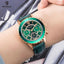 Luxury Green Business Women's Quartz Watch with Leather Strap
