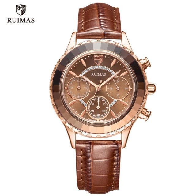 Luxury Green Business Women's Quartz Watch with Leather Strap
