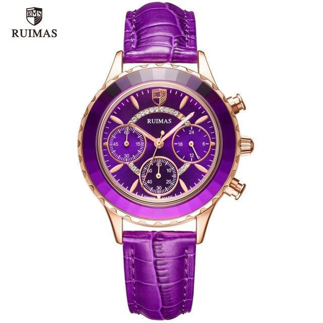 Luxury Green Business Women's Quartz Watch with Leather Strap