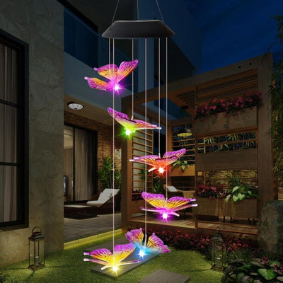 LED Solar Butterfly Wind Chimes - Colorful Outdoor Decor