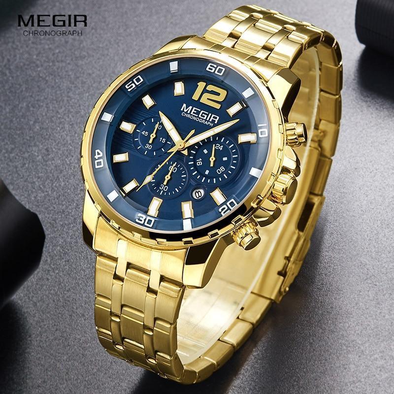 Luxury Men's Gold Quartz Analogue Wristwatch
