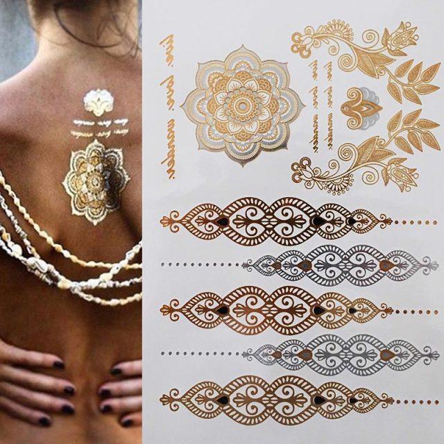 Tatuajes Temporales de Lujo en Metalizado Dorado Impermeables