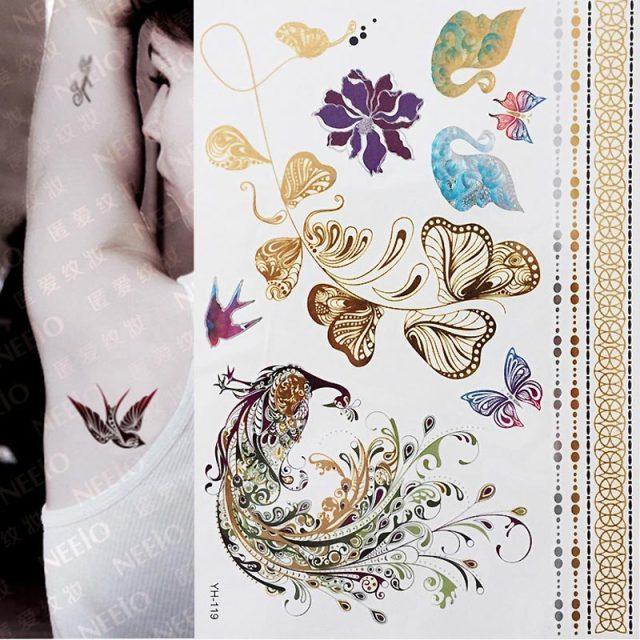 Tatuajes Temporales de Lujo en Metalizado Dorado Impermeables