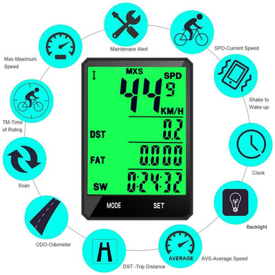 Advanced Waterproof Bicycle Computer - Wireless & Wired Speedometer with LCD Display and 20 Functions - Korvel
