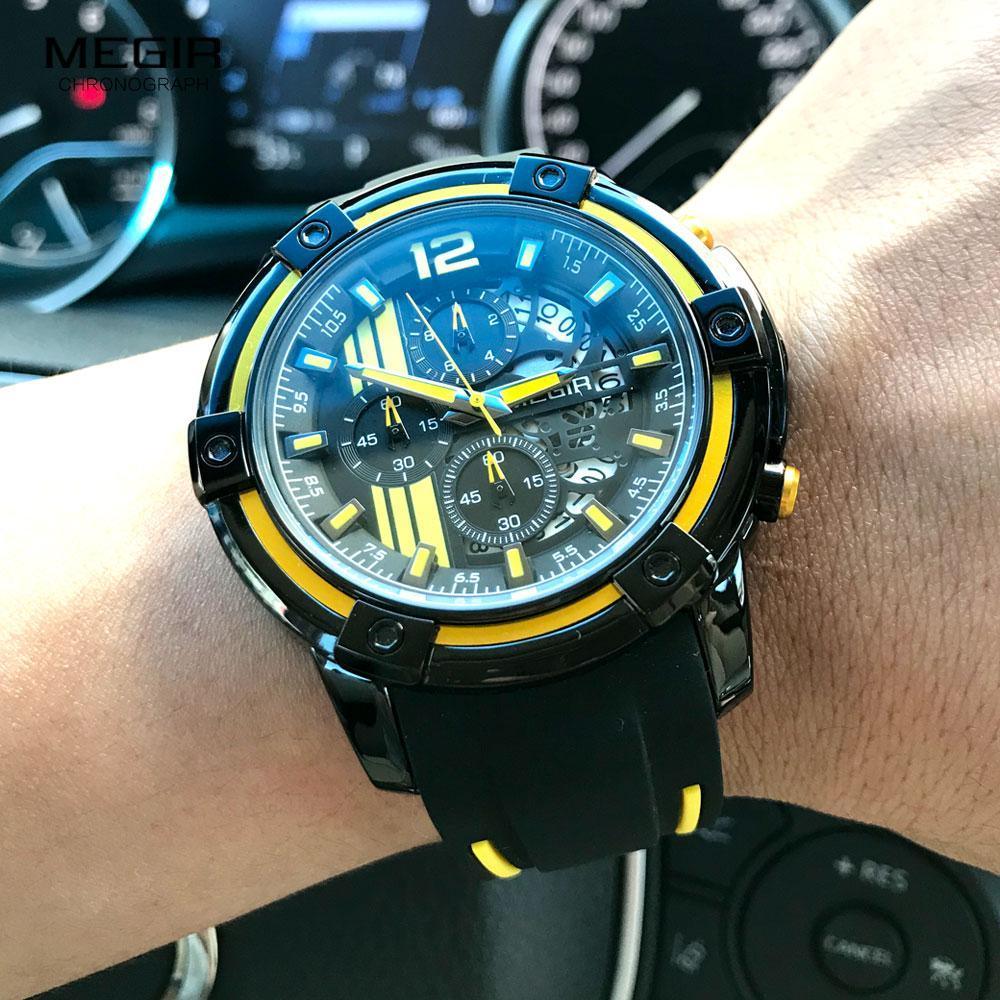 Modern Men's Black Quartz Sports Watch with Silicone Strap
